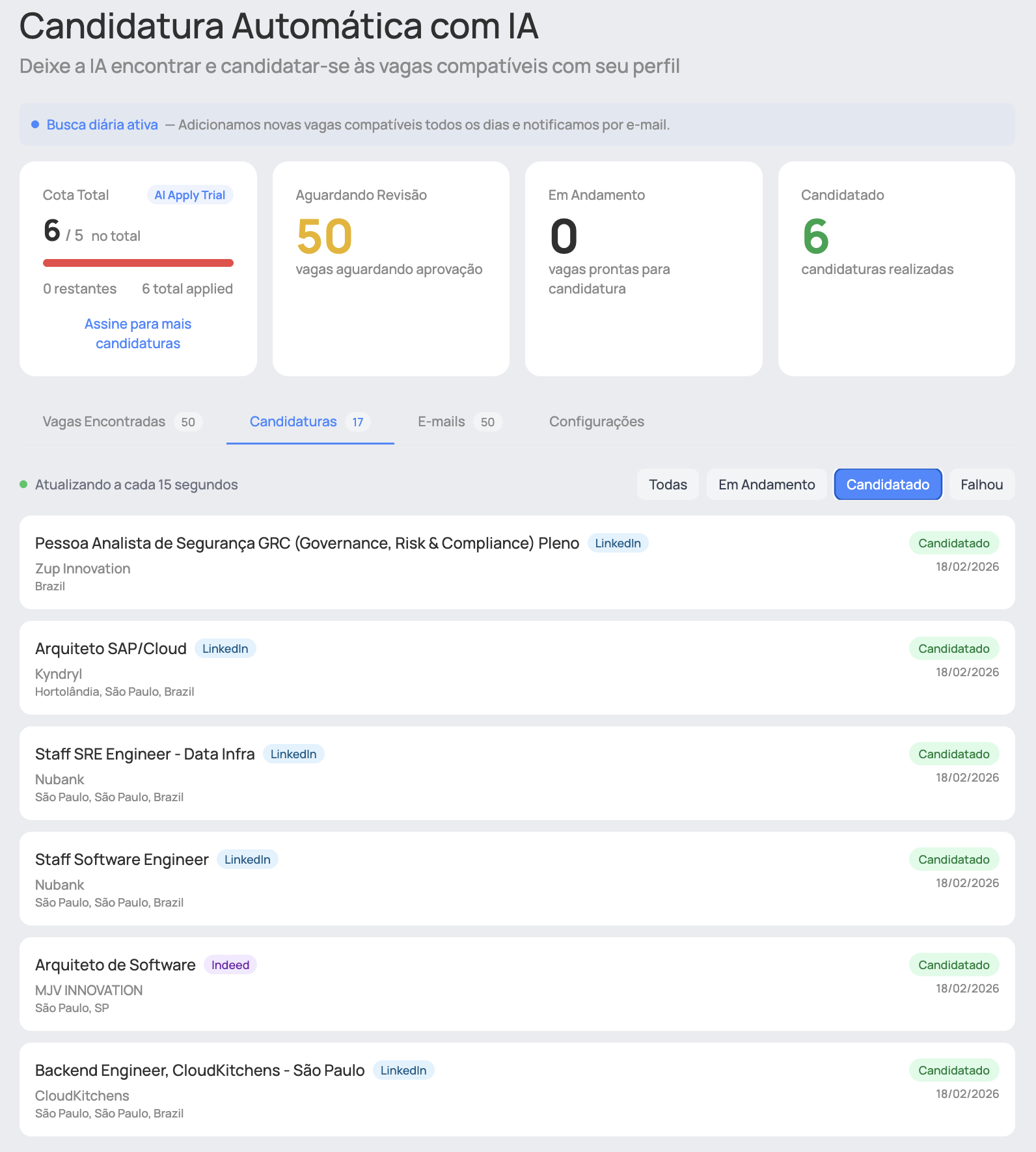 Application tracking — completed applications