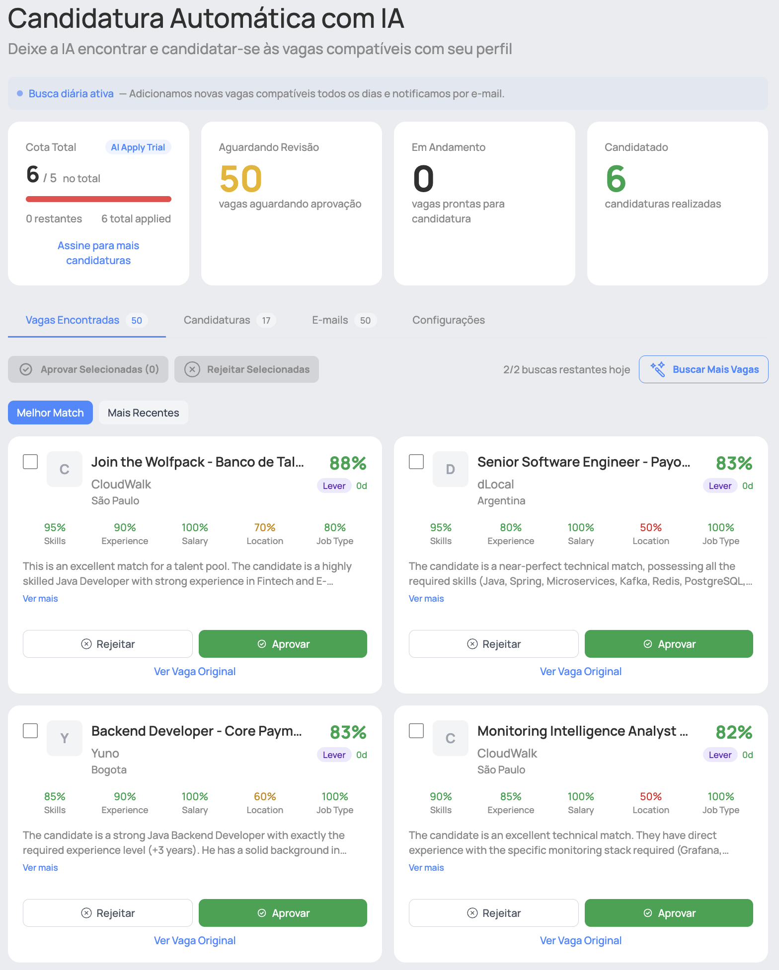 AI Auto-Apply dashboard with job matching